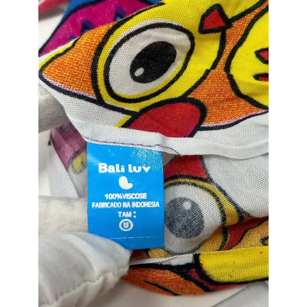 Bali Luv Owl Design Scarf Wrap Cover Up Beach Swimming Vacation Artsy Fringe